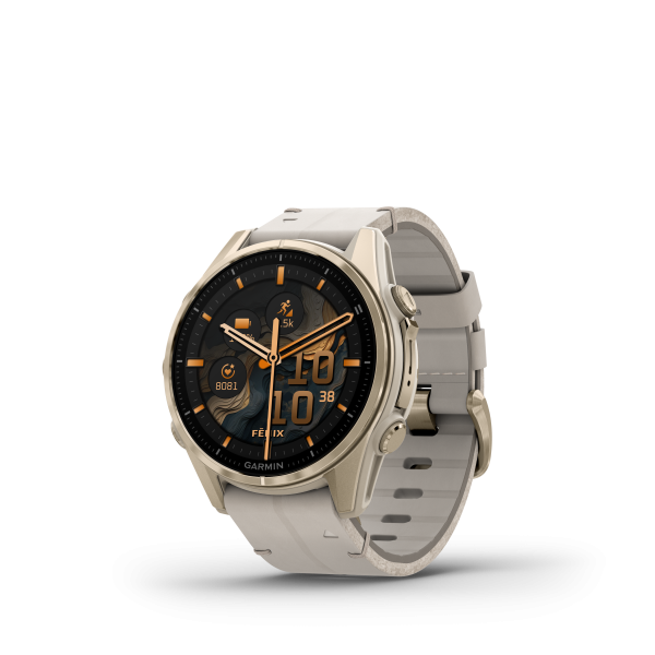 Garmin fēnix® 8 Amoled Titanium - Sapphire išmanusis laikrodis | 43 mm | Gold - Limestone Leather