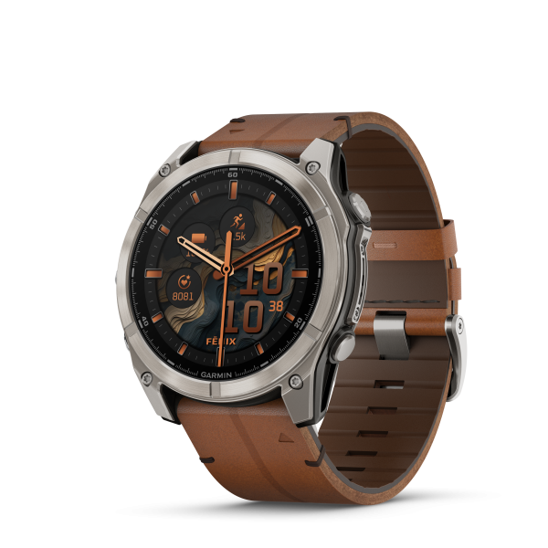 Garmin fēnix® 8 Amoled Titanium - Sapphire išmanusis laikrodis | 51 mm | Titanium - Chestnut Leather