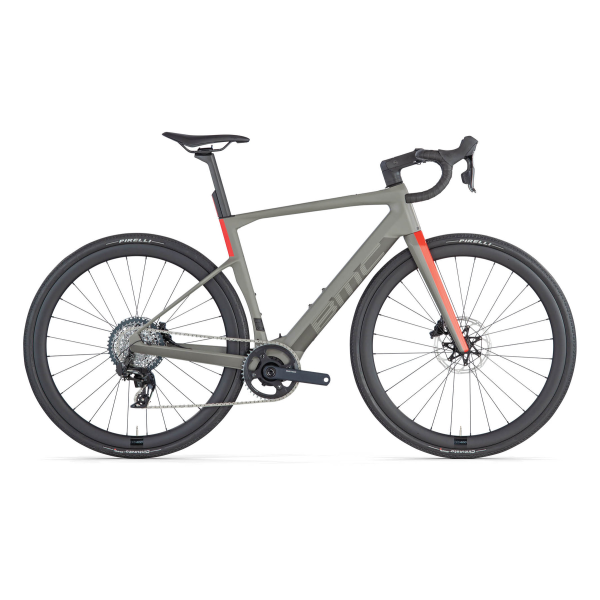 BMC Roadmachine 01 AMP X One elektrinis dviratis | Rhino Grey - Neon Red