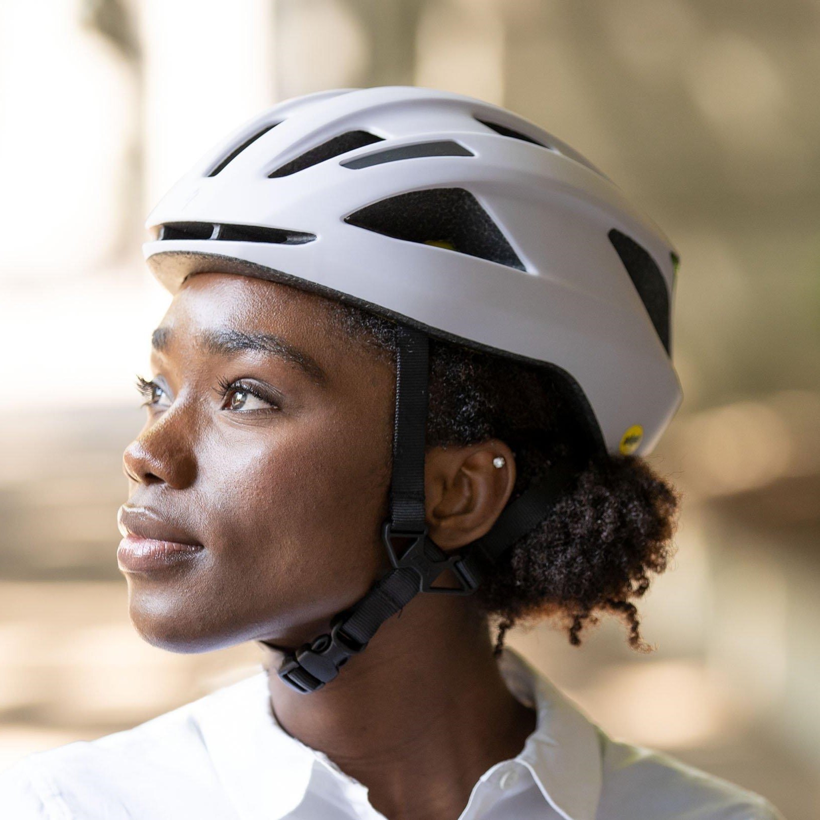 women with helmet